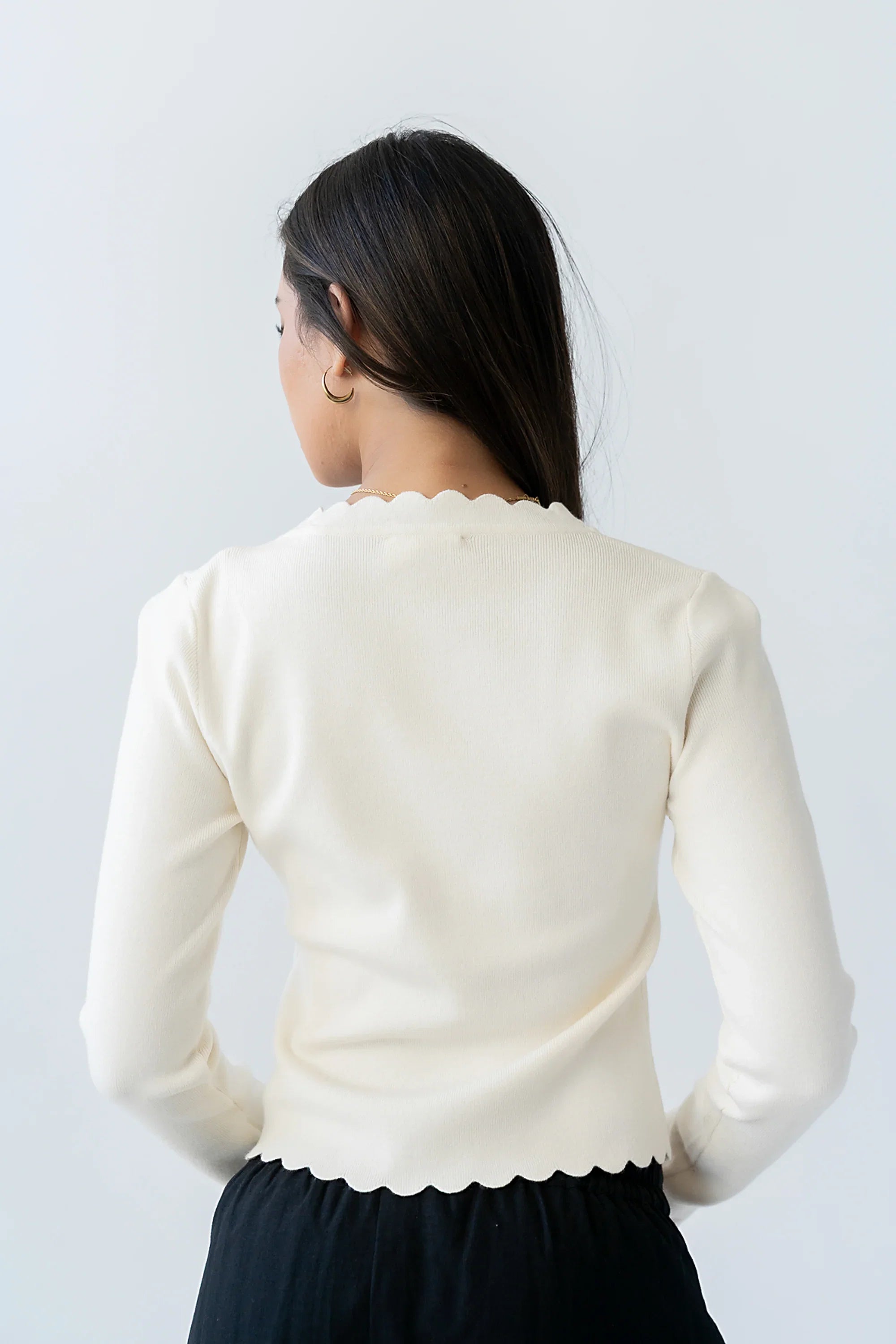 Suzy Scalloped Sweater in Ivory