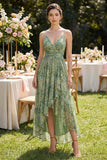 Floral Dusty Green Spaghetti Straps Wedding Guest Dress
