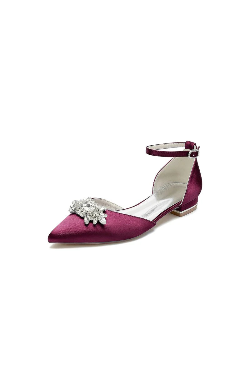 Pointed Toe Rhinestone Ankle Strap Kitten Heels