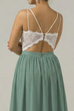 Eucalyptus Plus Size A Line Spaghetti Straps Pleated Long Bridesmaid Dress With Lace