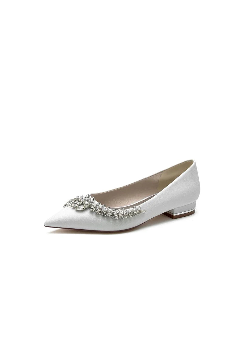 Glitter Pointed Toe Rhinestone Slip on Low Heels