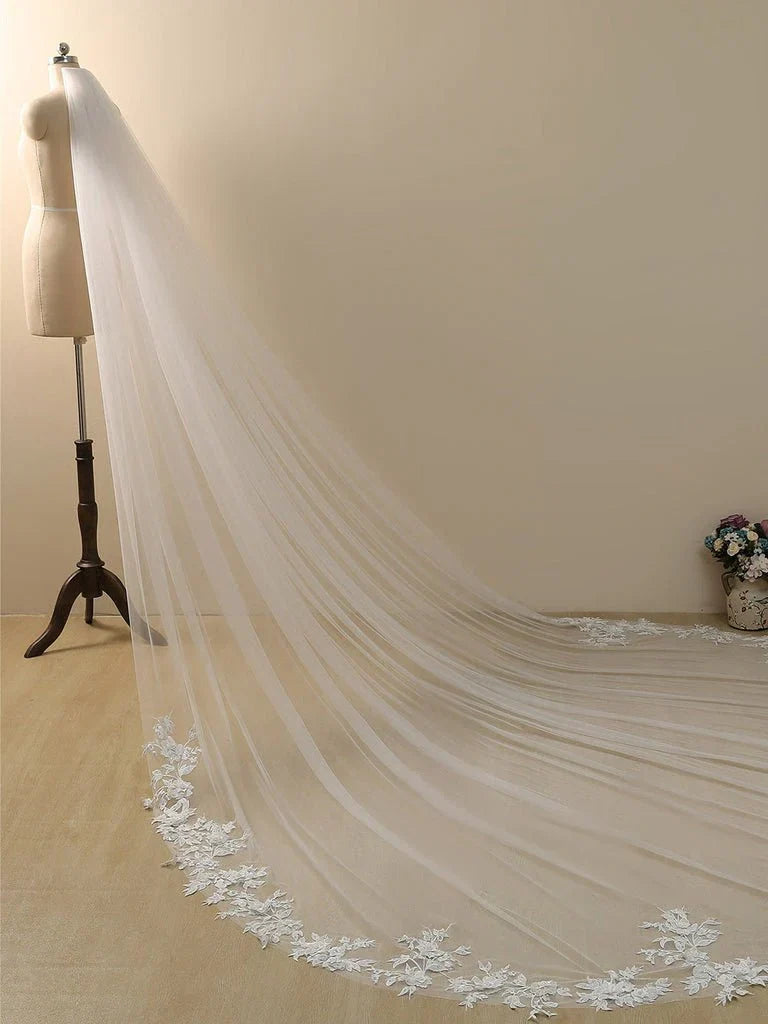 Delicated Flower Lace Cathedral Veil Bridal Veil Wedding Veil