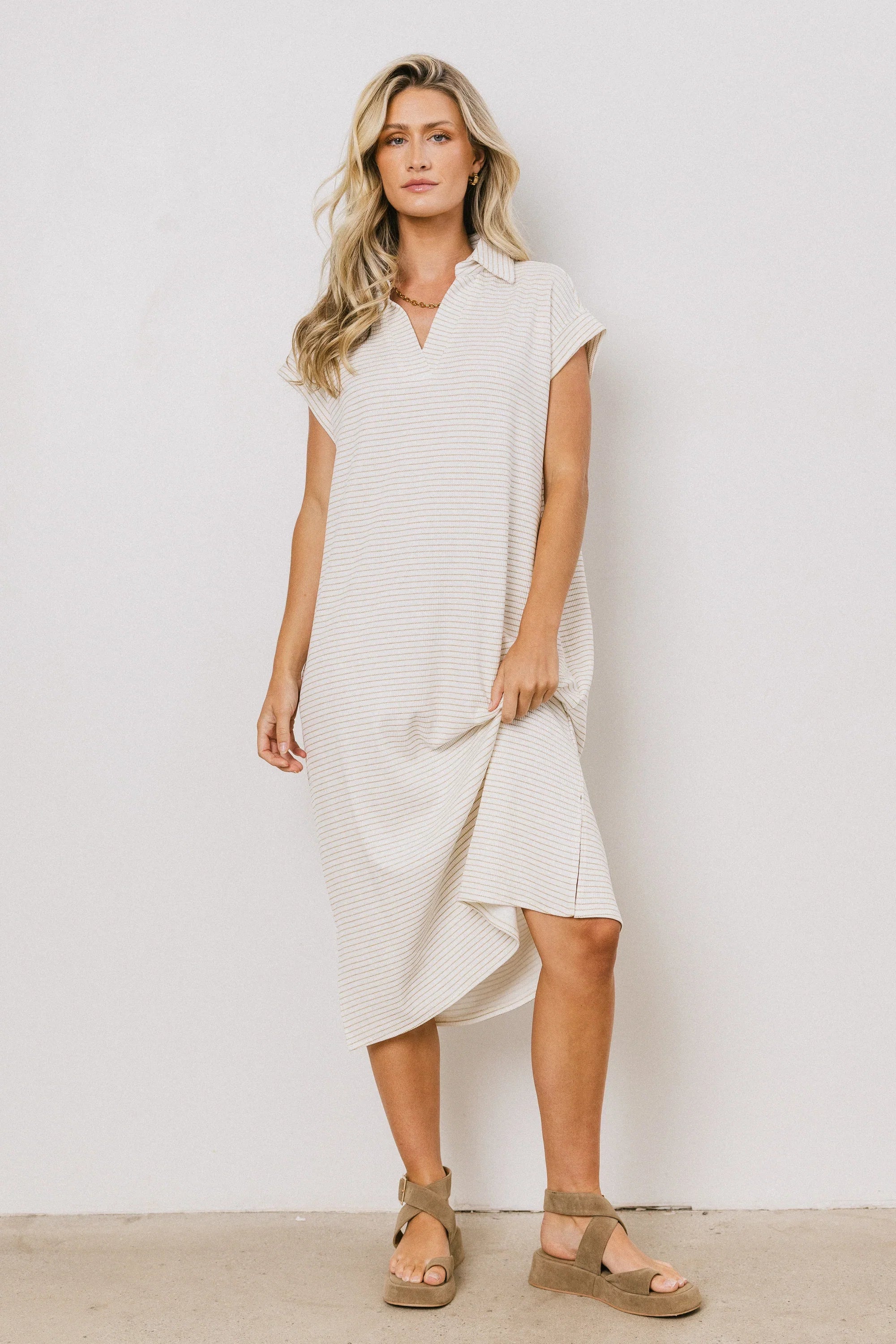 Elisa Striped Maxi Dress in Tan FINAL SALE