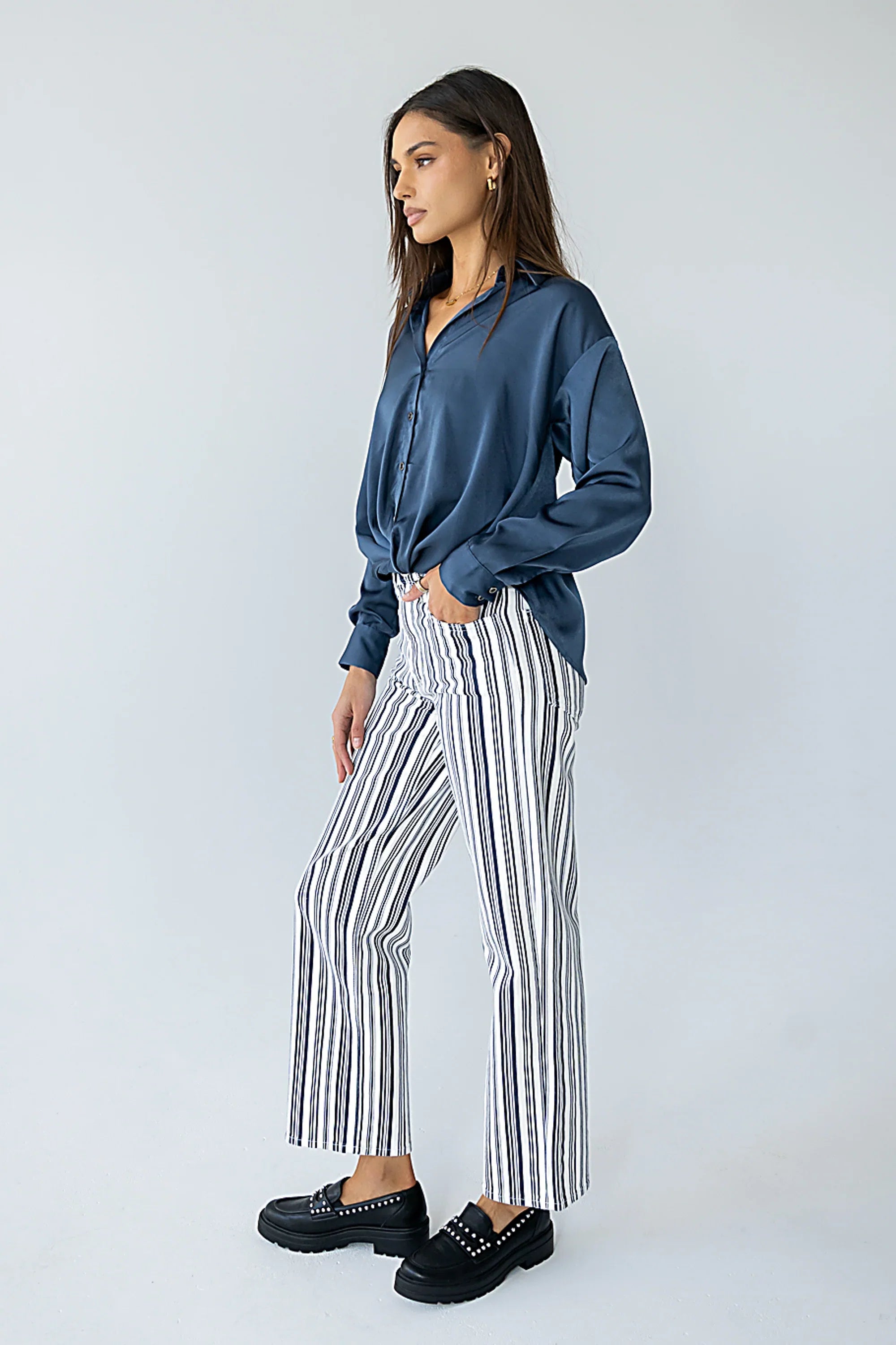 Margaret Twist Button Up in Blue
