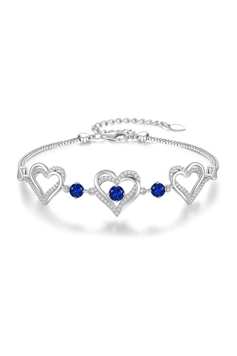 Silver Love Heart Link Birthstone Bracelets
