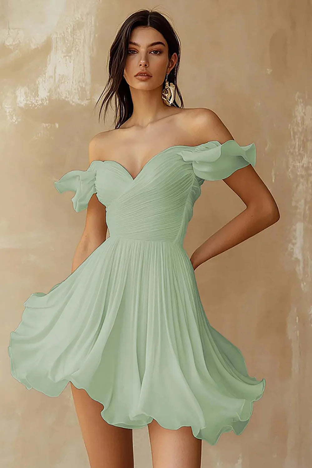 Off the Shoulder Ruffled White A Line Graduation Dress