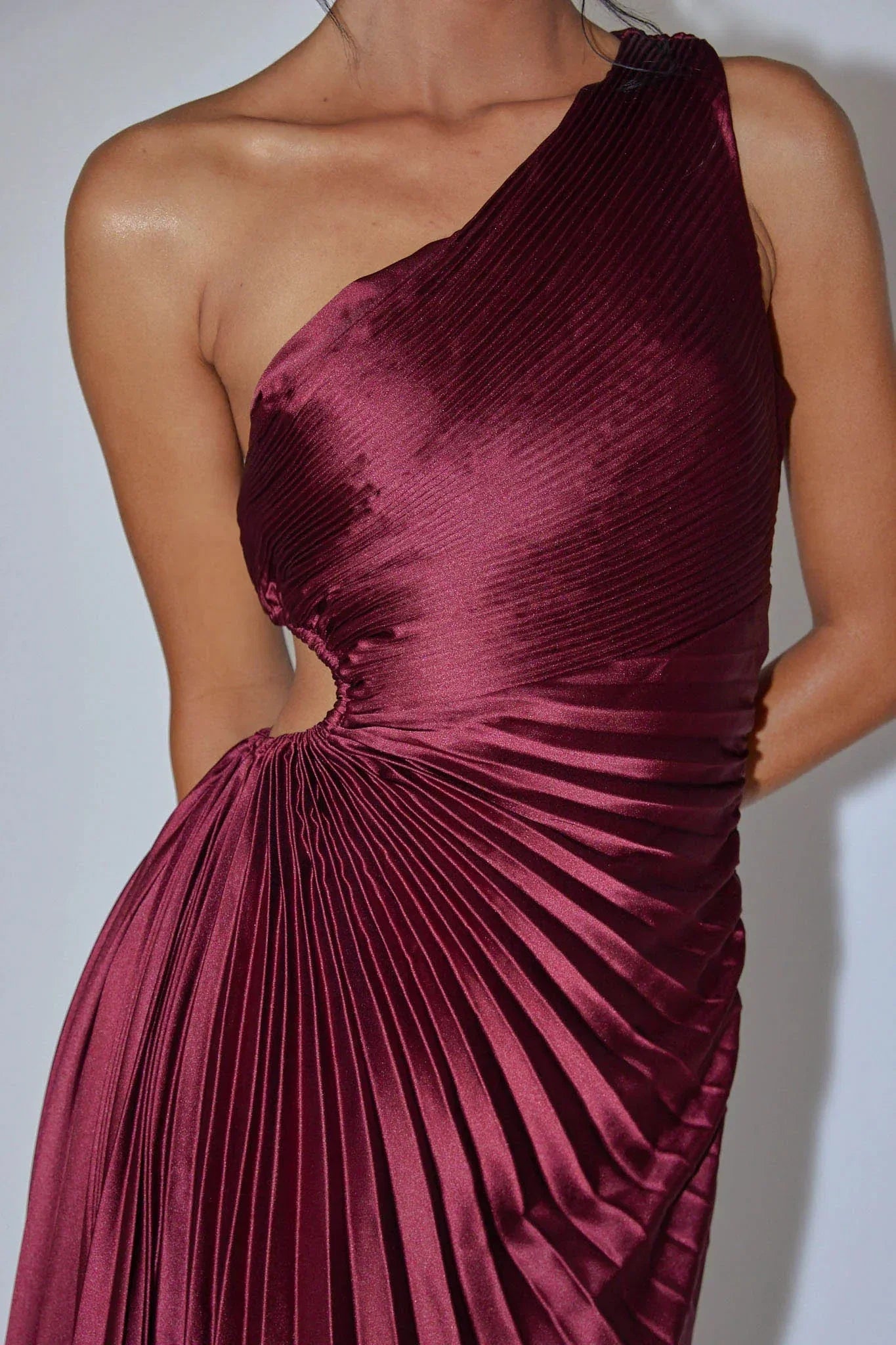Panama Maxi Dress Wine Pleated Dress With Side Cut Out