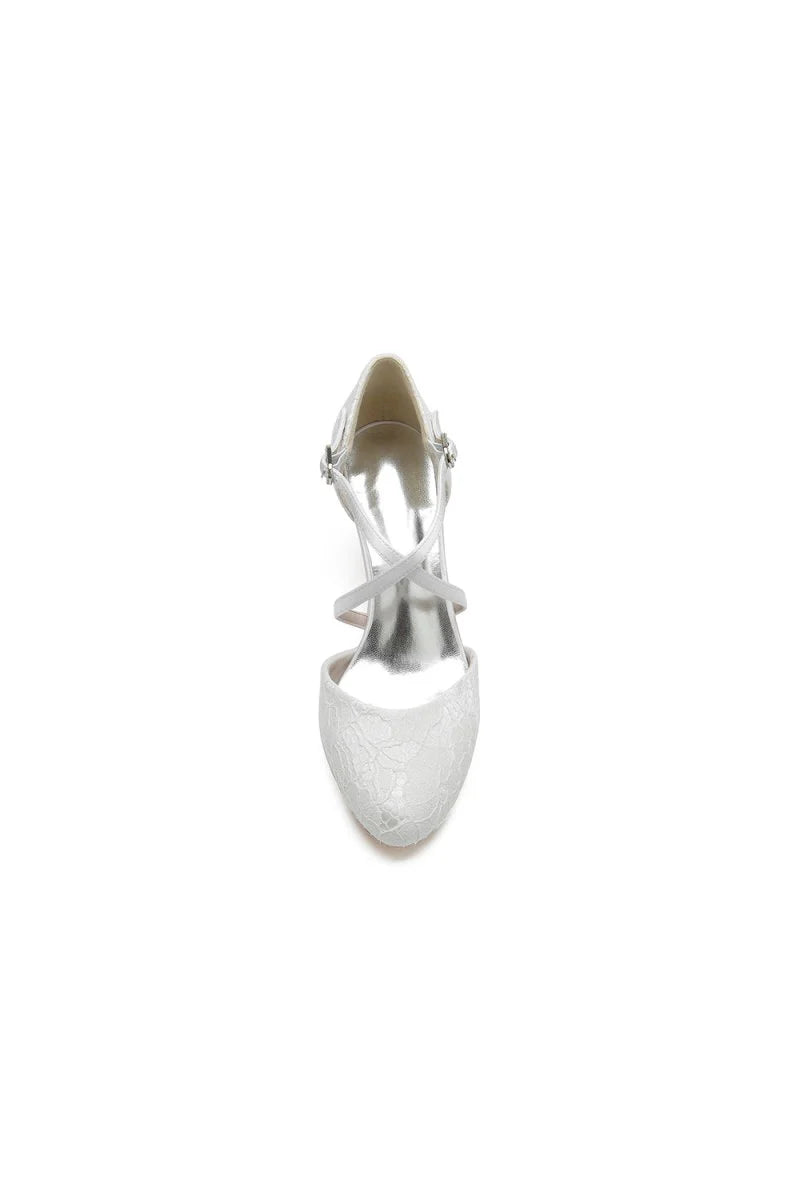 White Lace Mid Heel Pumps with Elegant Design