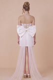 Strapless Basque Satin Bodycon White Graduation Dress with Bow