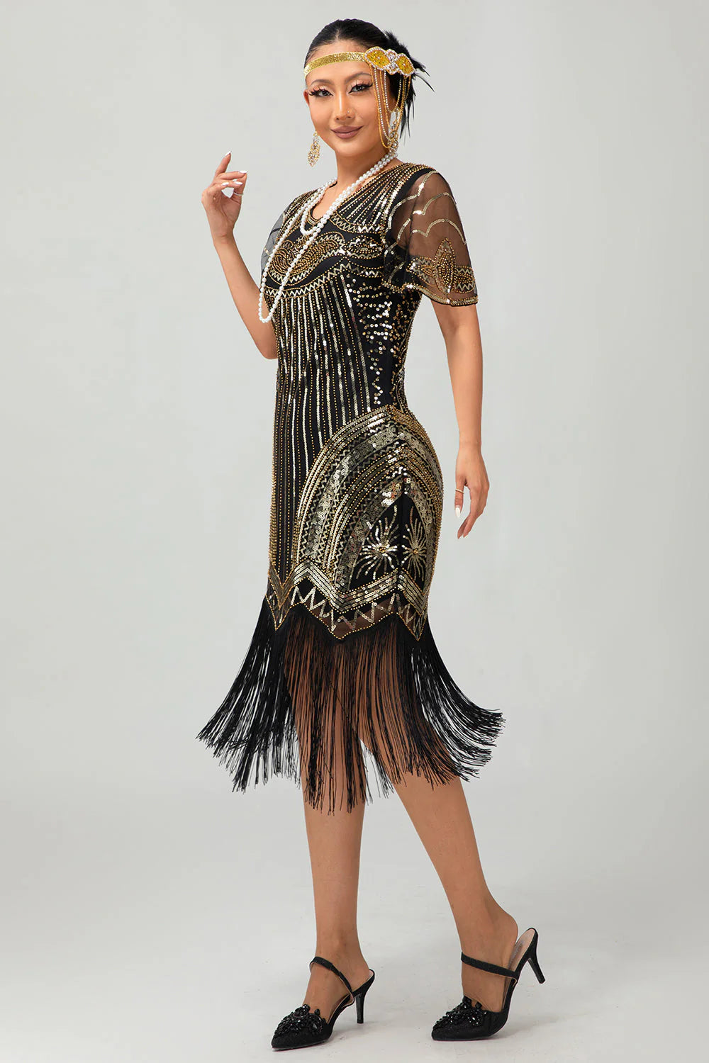 Sparkly Black Red Bodycon Fringed Short 1920s Dress With Fringes