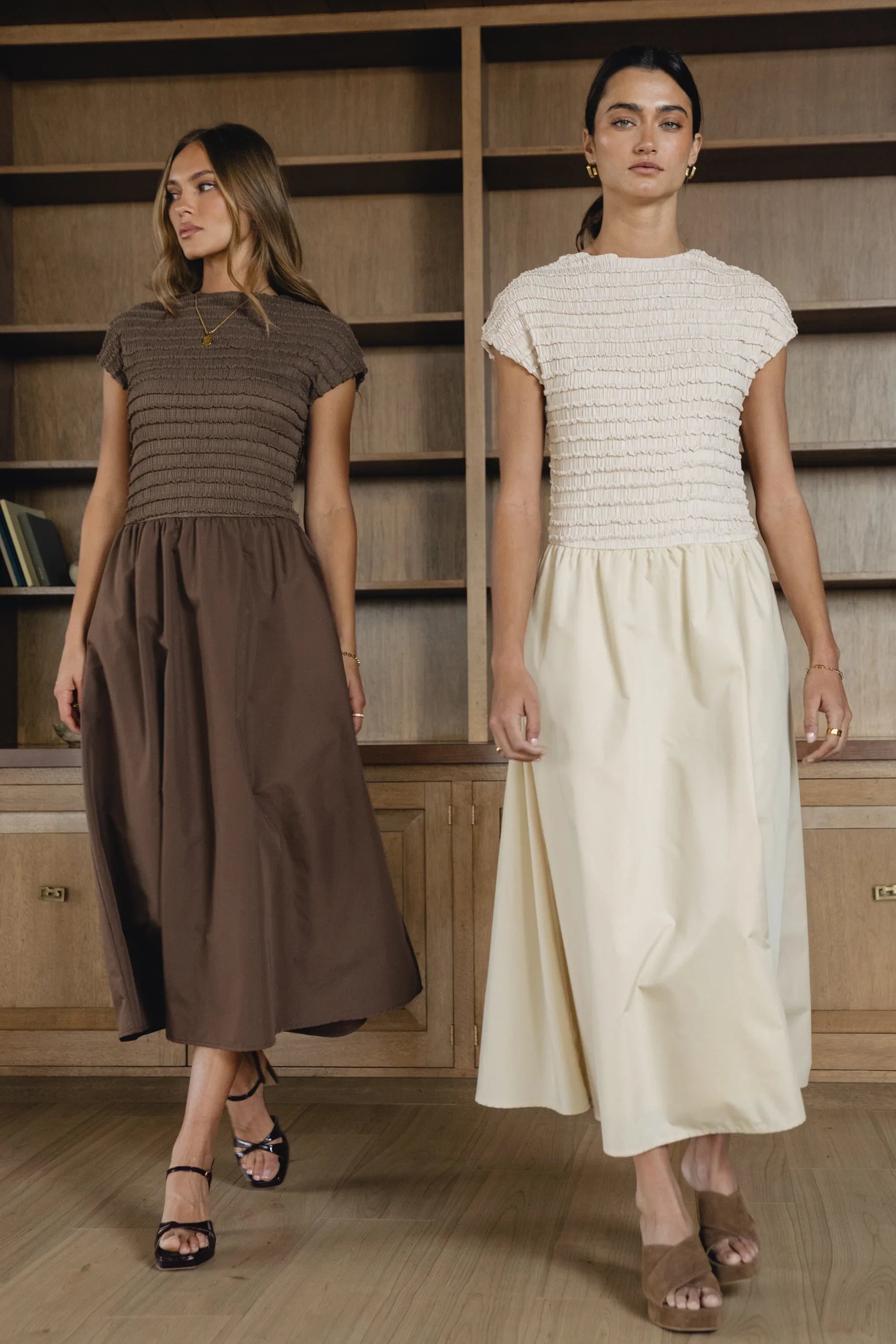 Lorie Mixed Media Maxi Dress in Natural