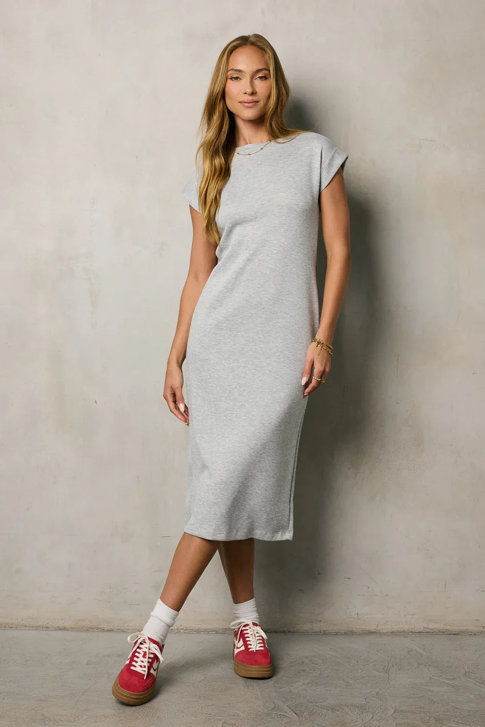 Lauren Tee Shirt Midi Dress in Heather Grey FINAL SALE