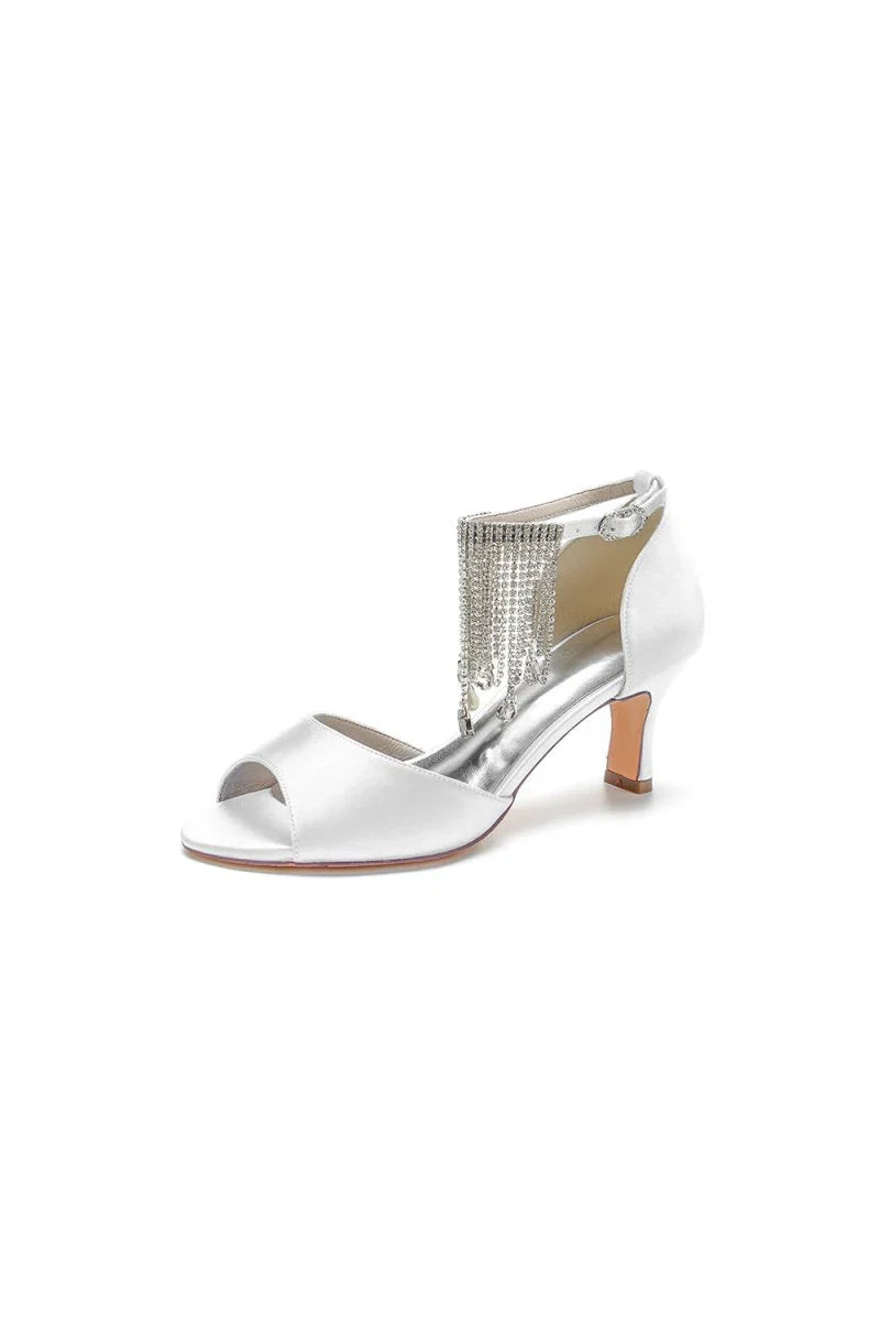 Cocktail Open Toe Tassel Strap Chunky Heels