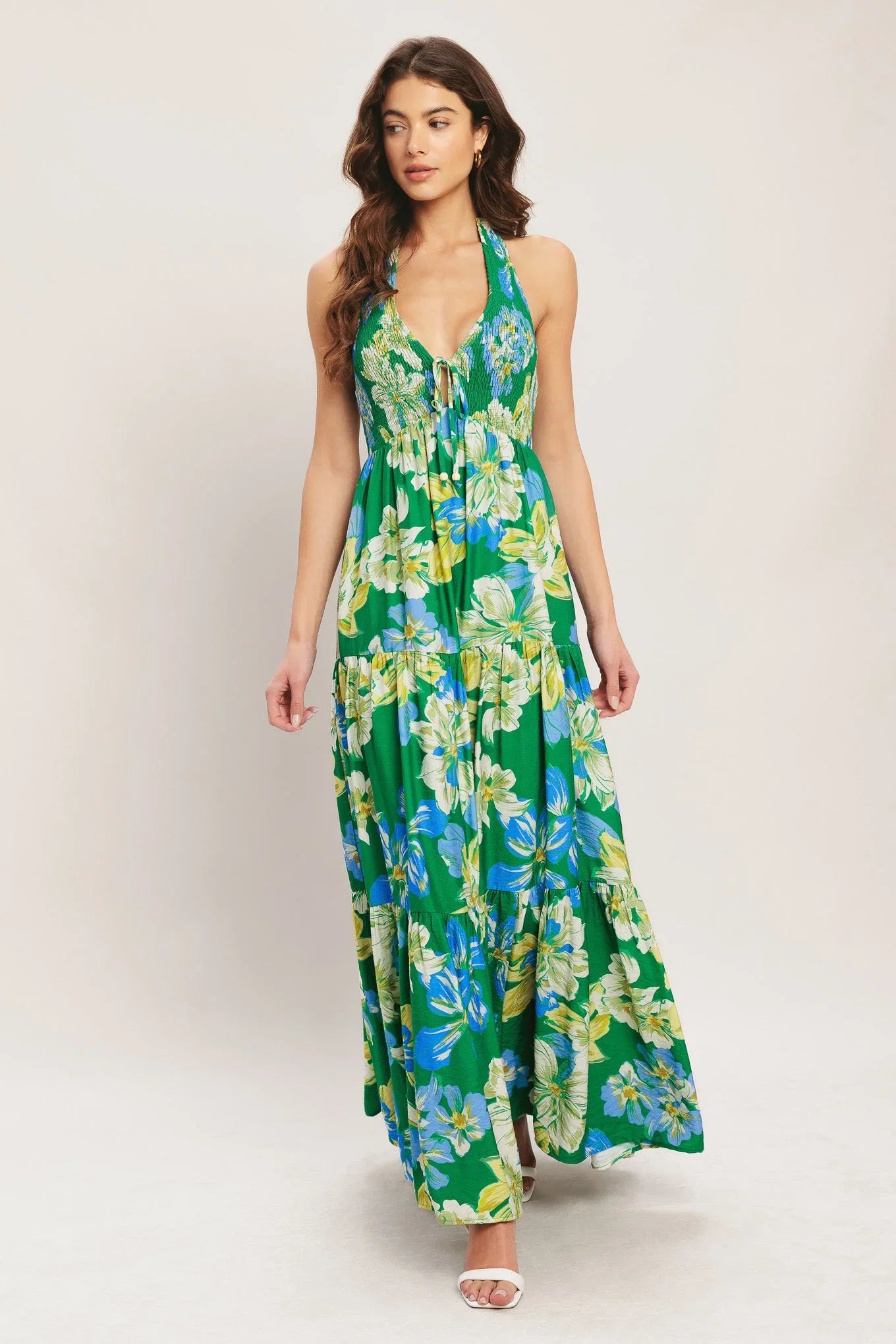 PALM SHORE BLOOM GREEN MAXI DRESS