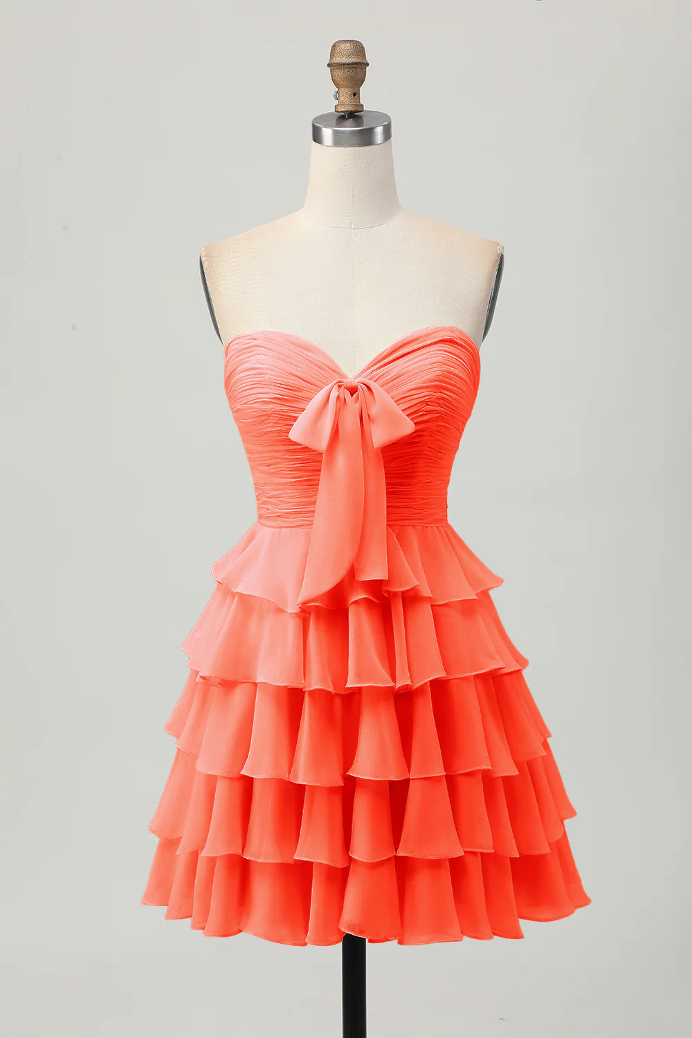 Light Yellow Strapless Tiered Ruched A Line Short Homecoming Dress