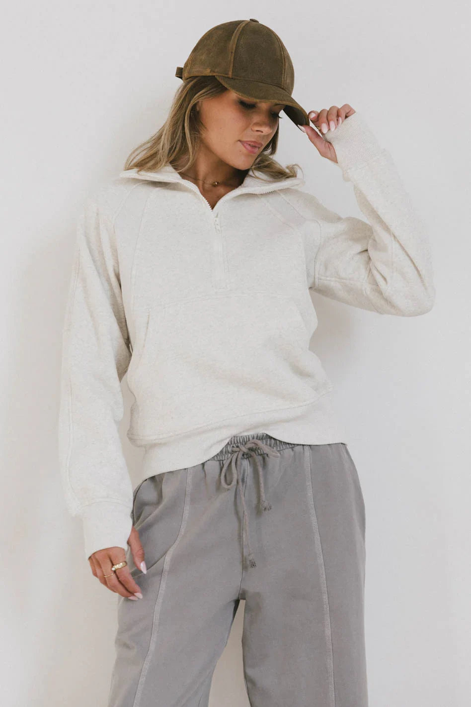 Krista Half Zip in Bone FINAL SALE
