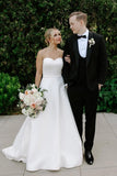 A Line Sweetheart White Satin Wedding Dresses