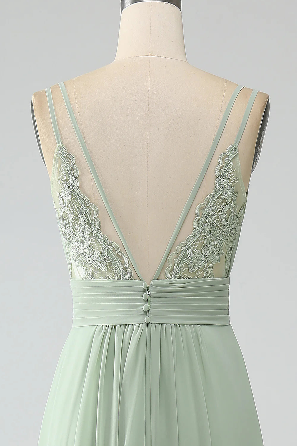 Dusty Sage A Line Spaghetti Straps Pleated Chiffon Bridesmaid Dress