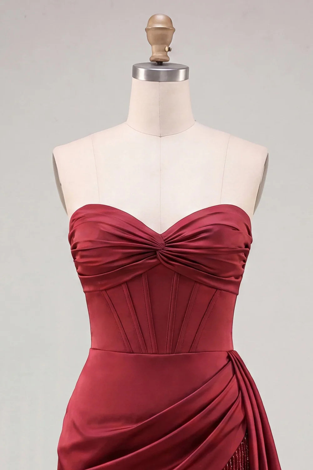 Strapless Fuchsia Fringed Ruched Bodycon Corset Homecoming Dress