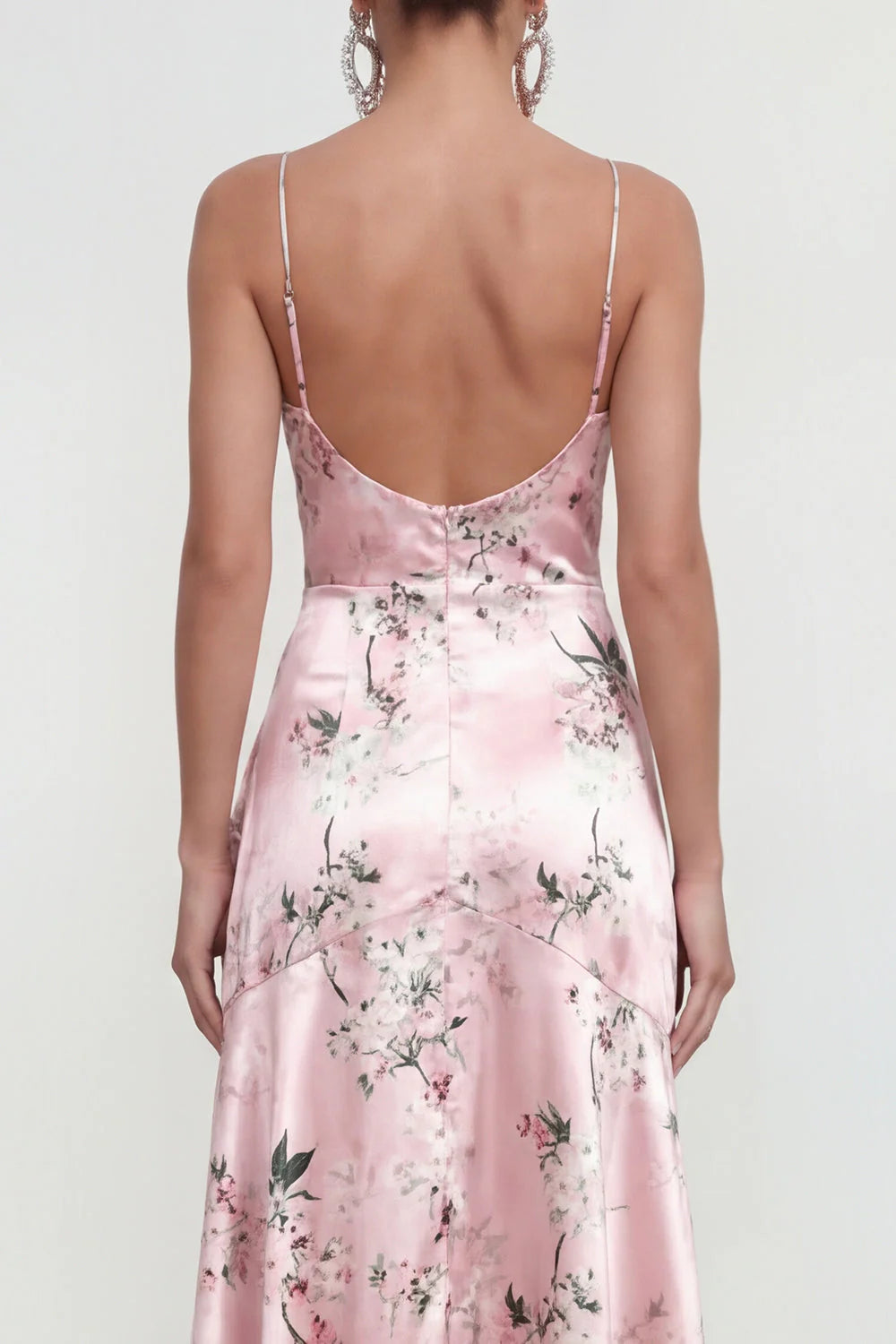 Floral Blue A Line Satin Ruffled Wedding Guest Dress