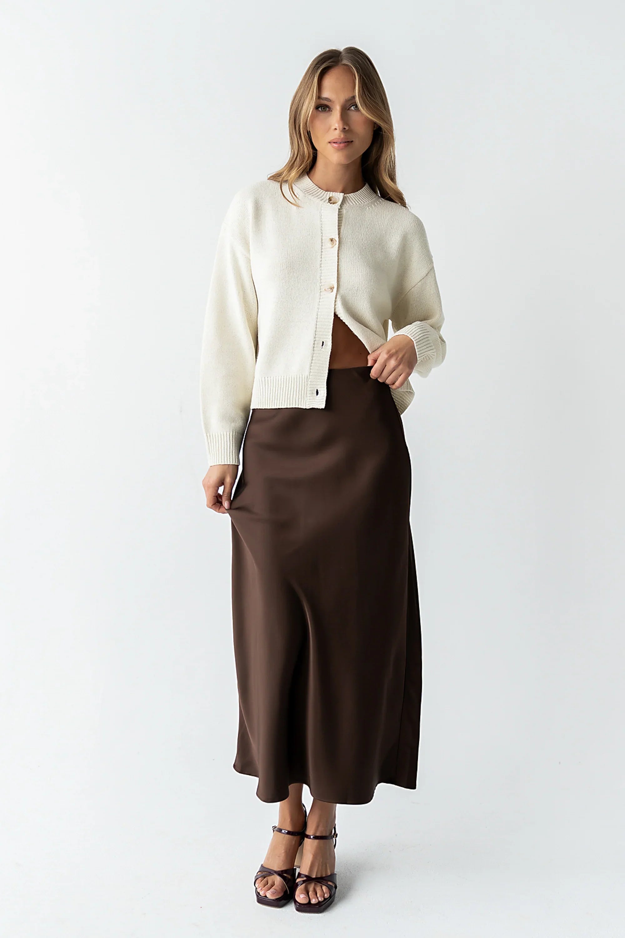 Tory Satin Maxi Skirt in Brown FINAL SALE