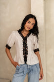 Angie Lace Trim Blouse in Cream FINAL SALE