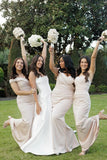Mermaid Off the Shoulder Champagne Elastic Satin Long Bridesmaid Dresses