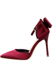 Burgundy Satin Stiletto Heel Closed Toe Pumps Wedding Party shoes with Bunkle