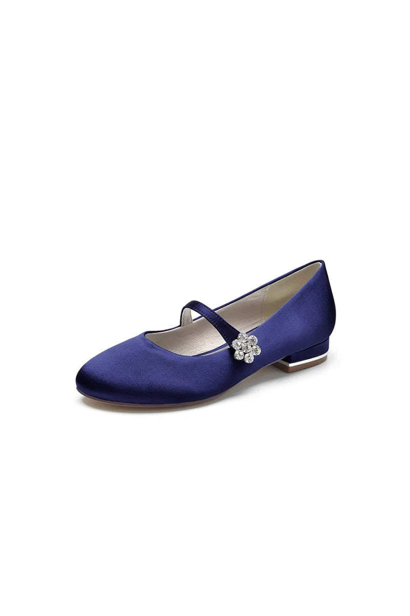 Round Toe Crystal Flower Flats