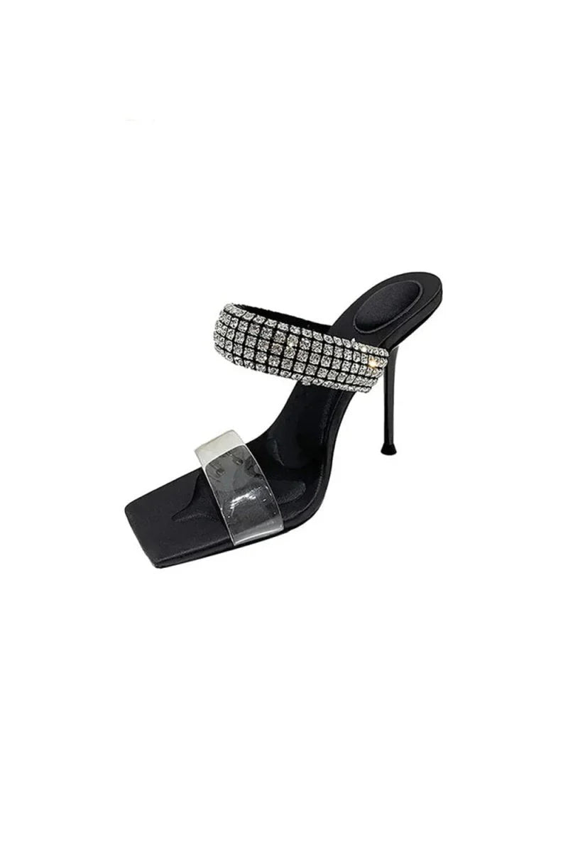 Square Toe Stiletto High Heels with Beading