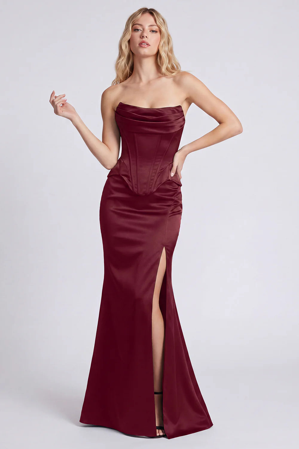 Strapless Black Corset Mermaid Formal Dress with Slit