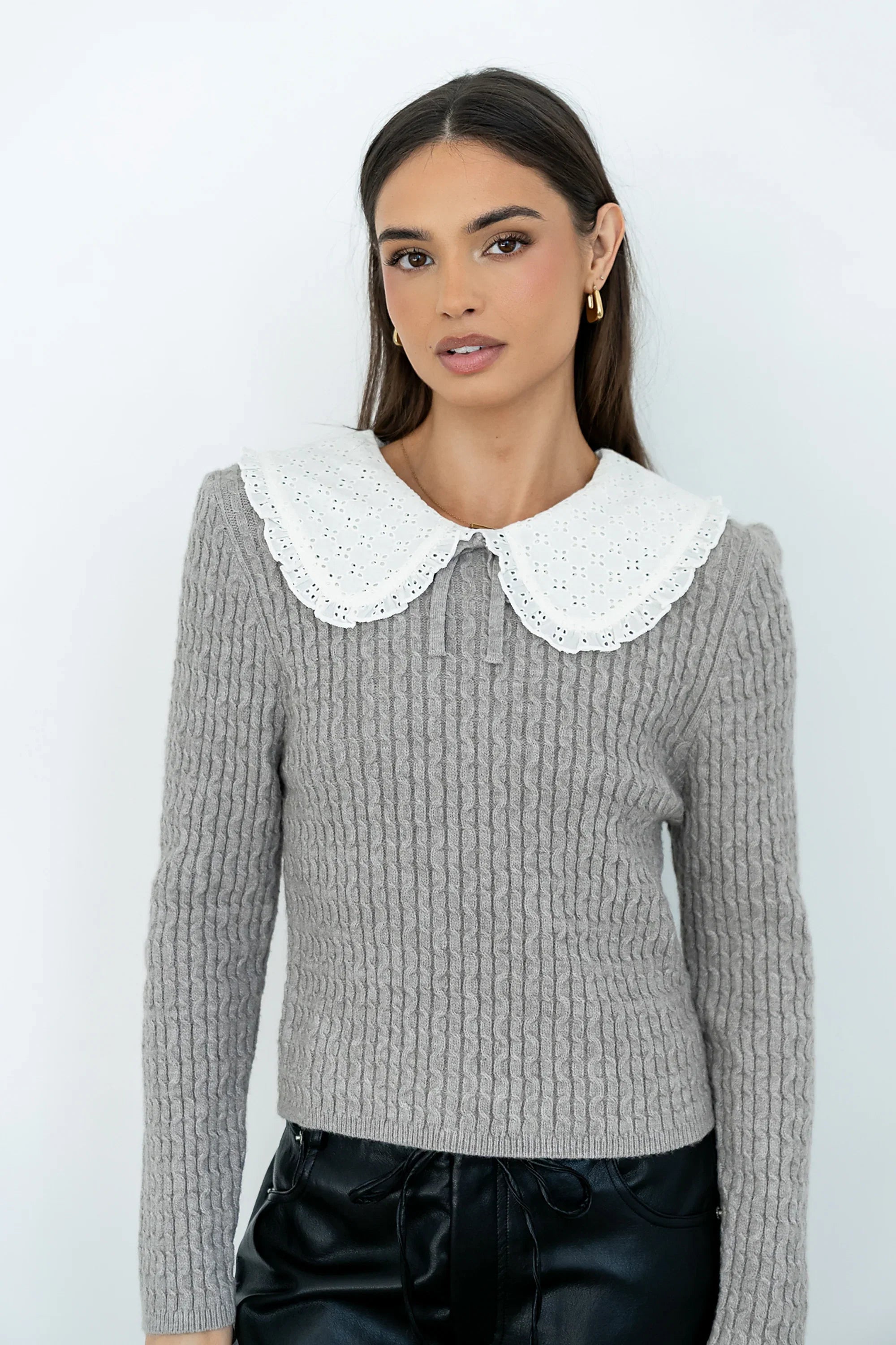 Bobbi Collared Sweater in Grey FINAL SALE