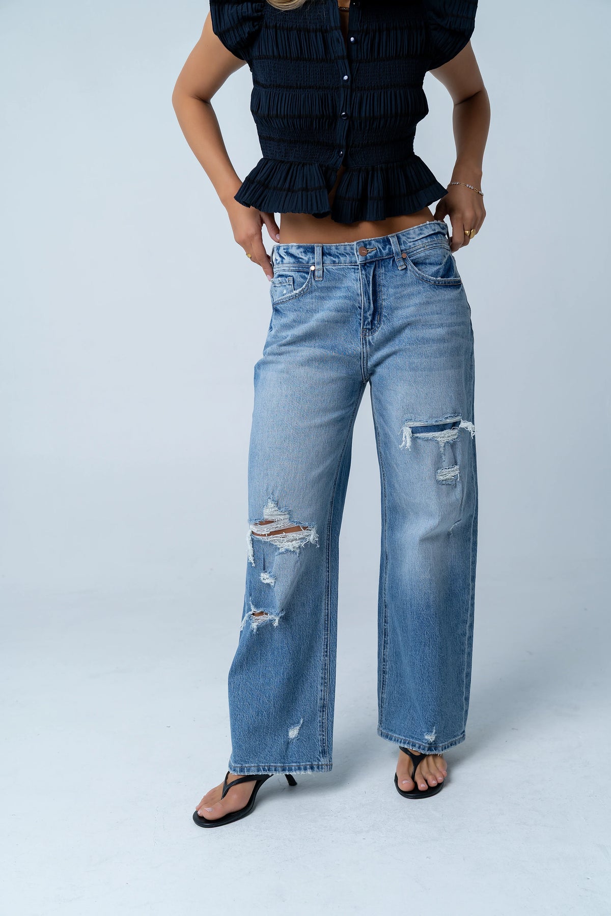 Quinny Distressed Wide Leg Jeans