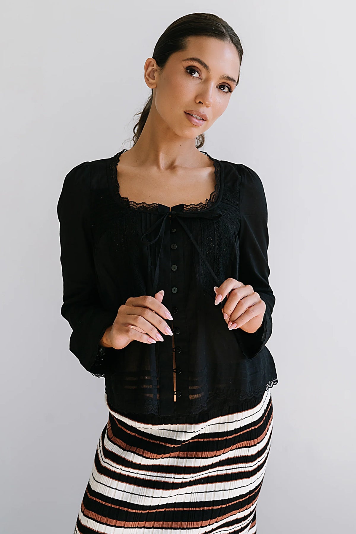 Taylor Sheer Blouse in Black FINAL SALE