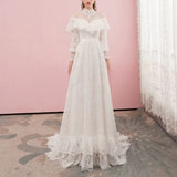 A Line Lace Appliques Illusion Neck Wedding Dresses