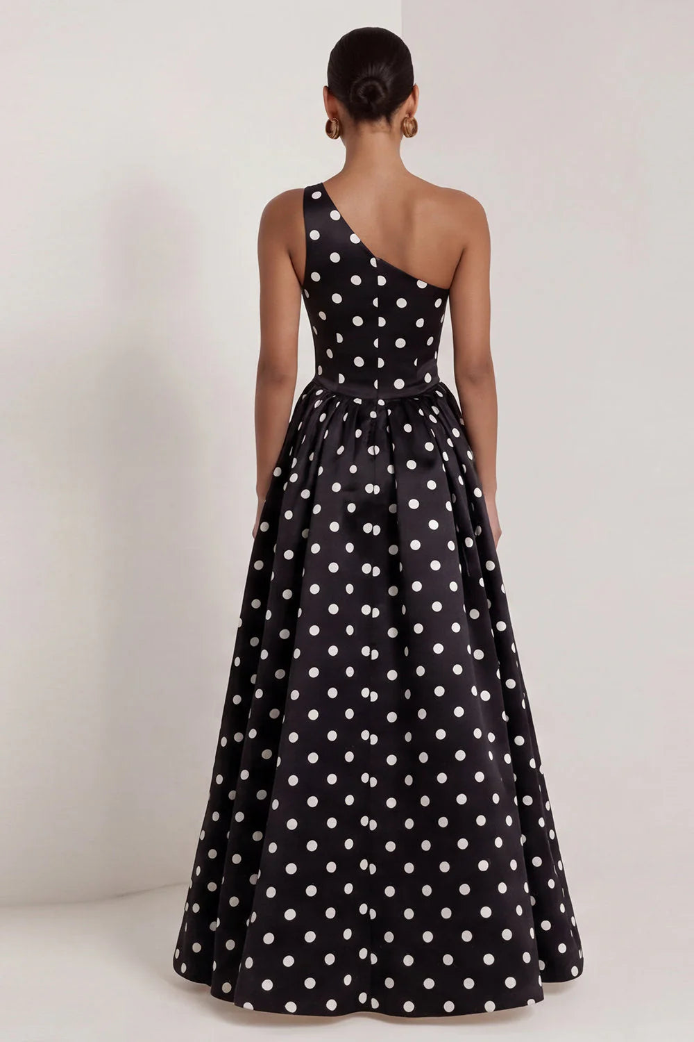 One Shoulder White Black Polka Dot A Line Formal Dress