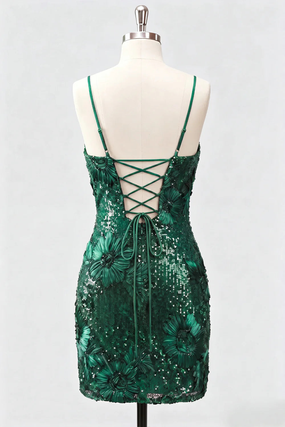 Sequin Bodycon Spaghetti Straps Dark Green Homecoming Dress