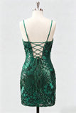 Sequin Bodycon Spaghetti Straps Dark Green Homecoming Dress