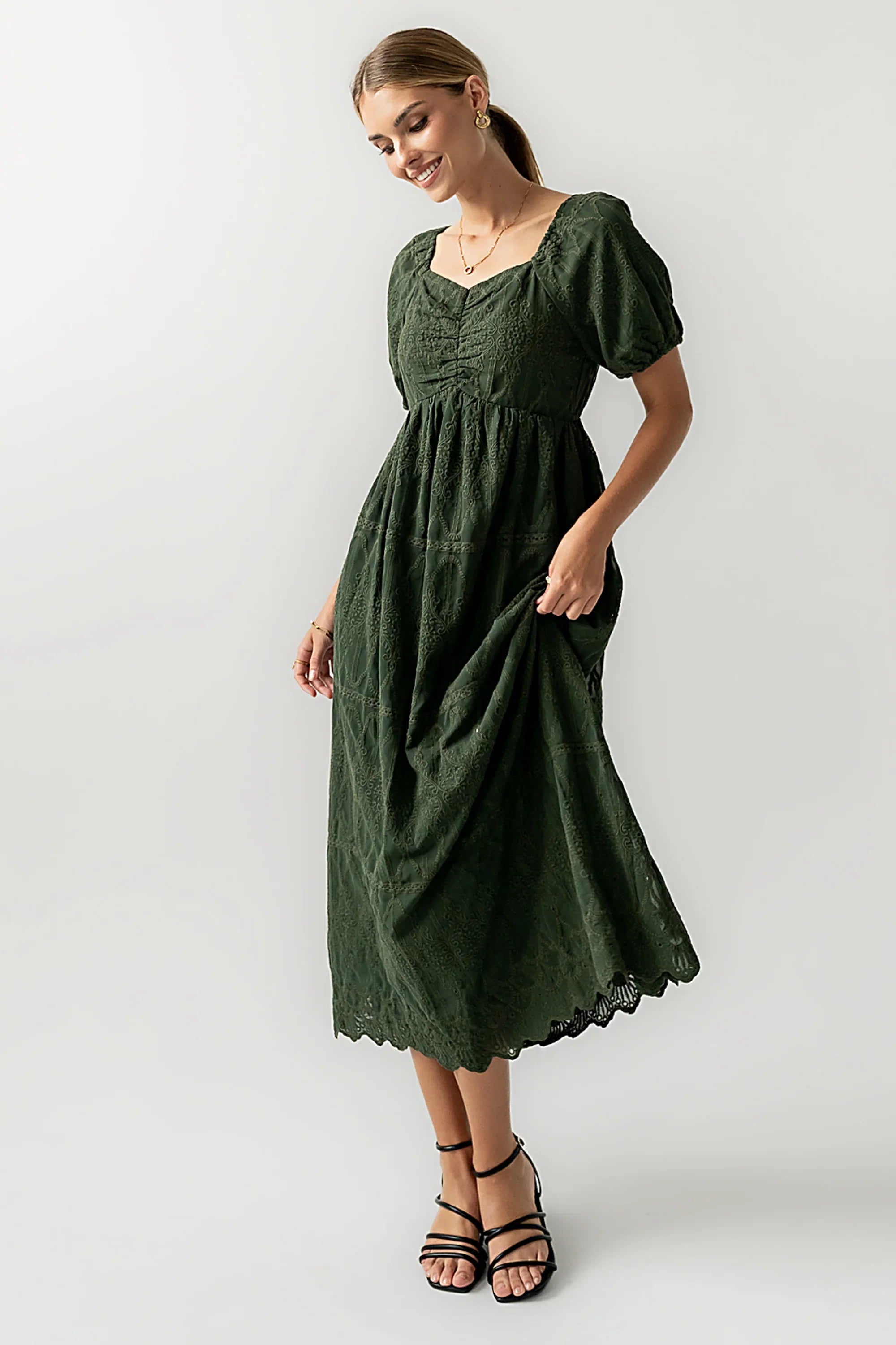 Luca Embroidered Maxi Dress in Hunter Green FINAL SALE