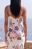 Mermaid Floral Ivory Ruffle Spaghetti Straps Wedding Guest Dress
