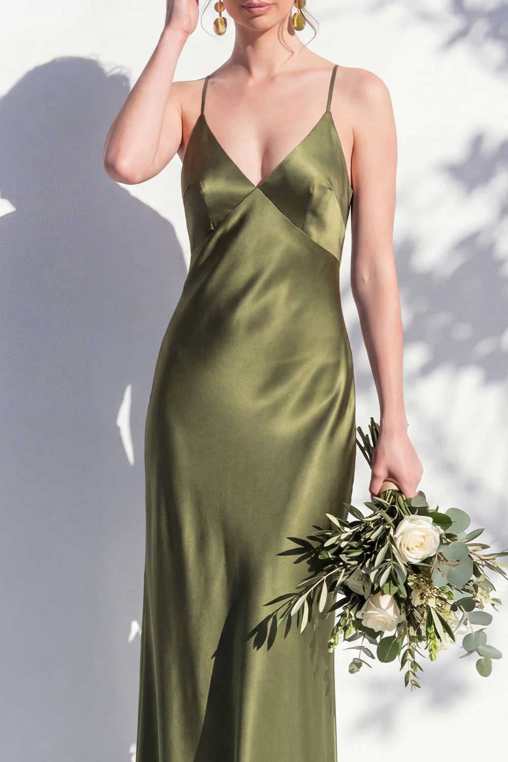 Satin Spaghetti Straps Sheath Sage Bridesmaid Dress