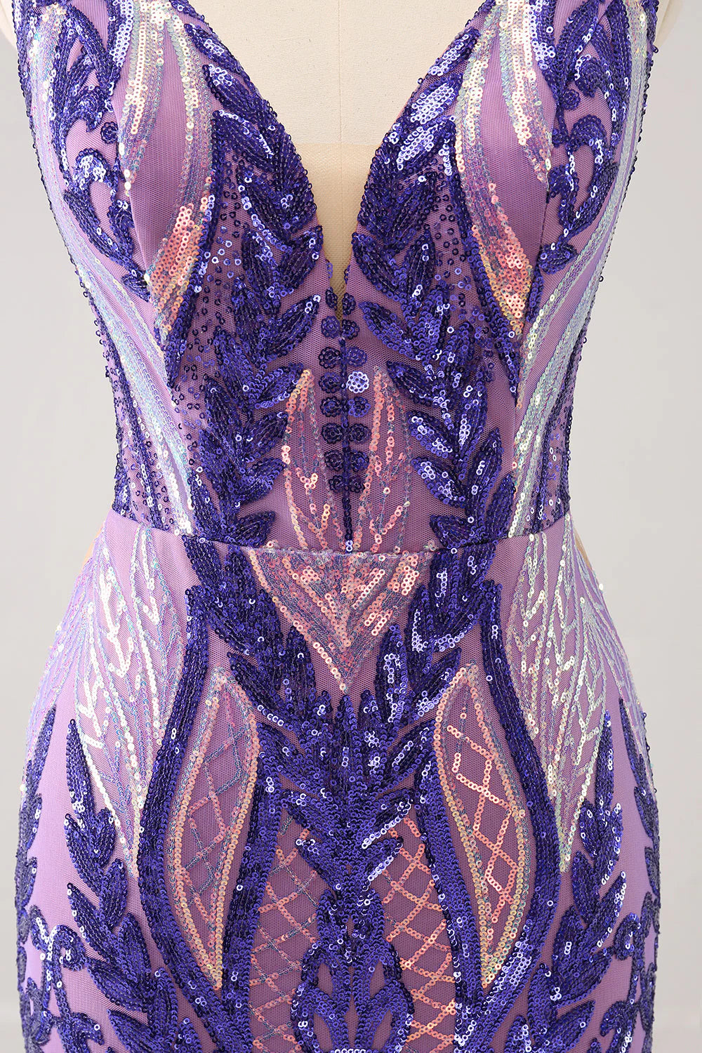 Sparkly Fuchsia Bodycon V Neck Backless Homecoming Dress with Sequins