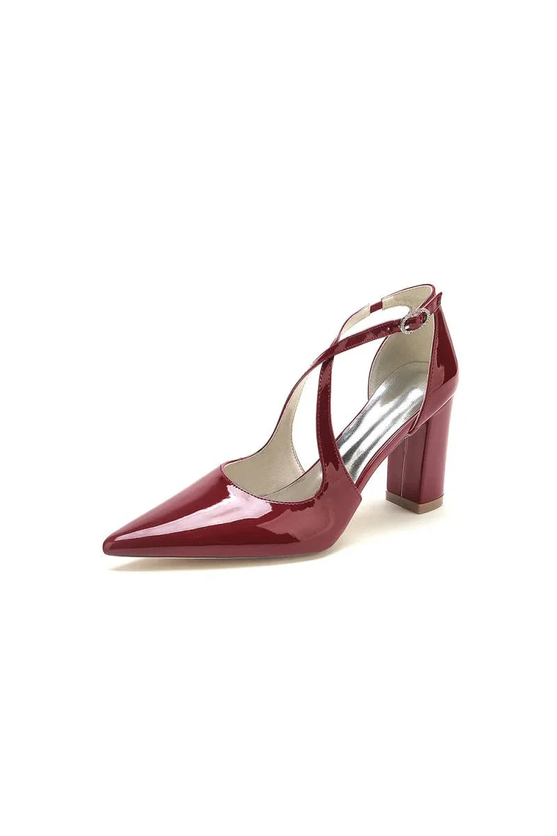 Rose Pink High Heels with Crossed Straps and Metal Buckle U22014 108