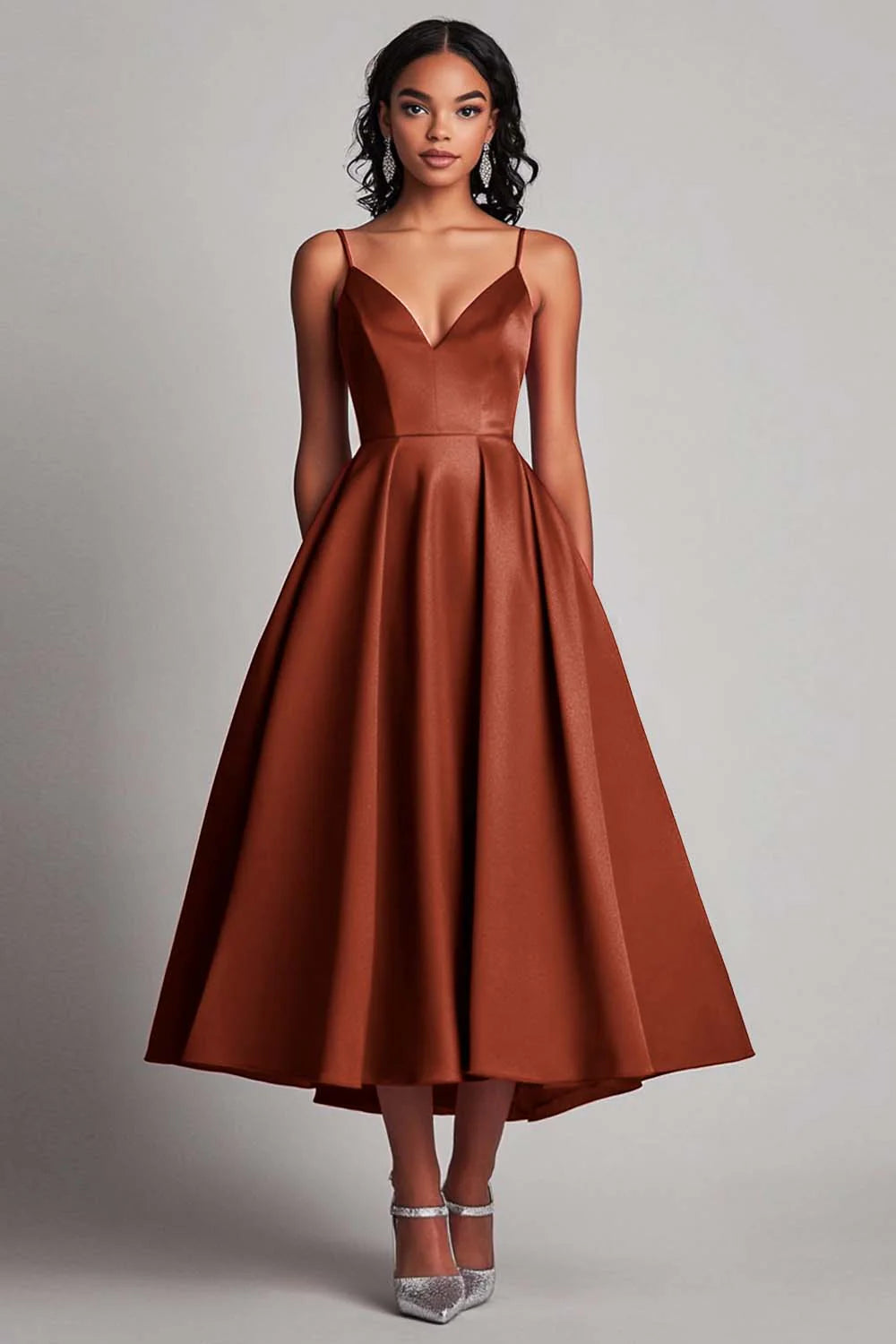 Black A Line Satin Spaghetti Straps Formal Dress