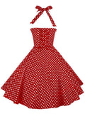 Red Polka Dots Halter Classis Style 1950S Dress