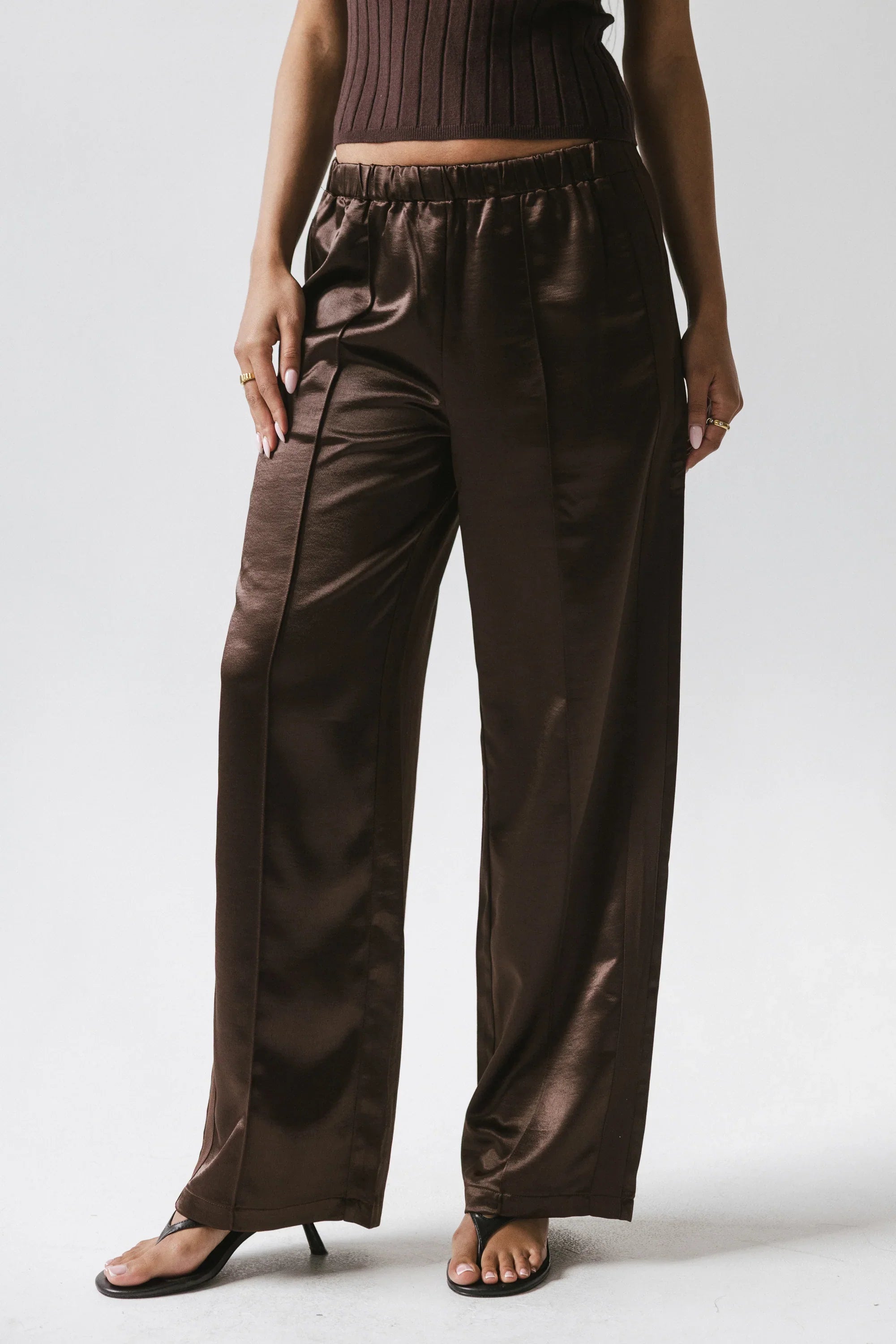 Gemma Satin Wide Leg Pants in Brown FINAL SALE