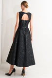 TEXTURED BLACK MIDI DRESS WITH OPEN BACK FINAL SALE