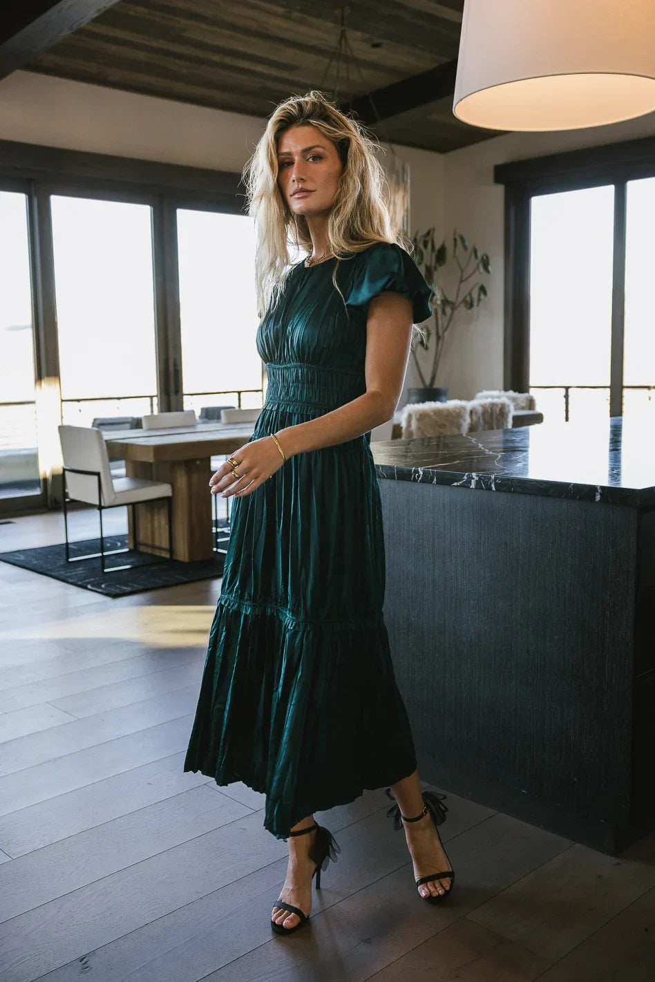 Julianne Pleated Dress in Teal FINAL SALE