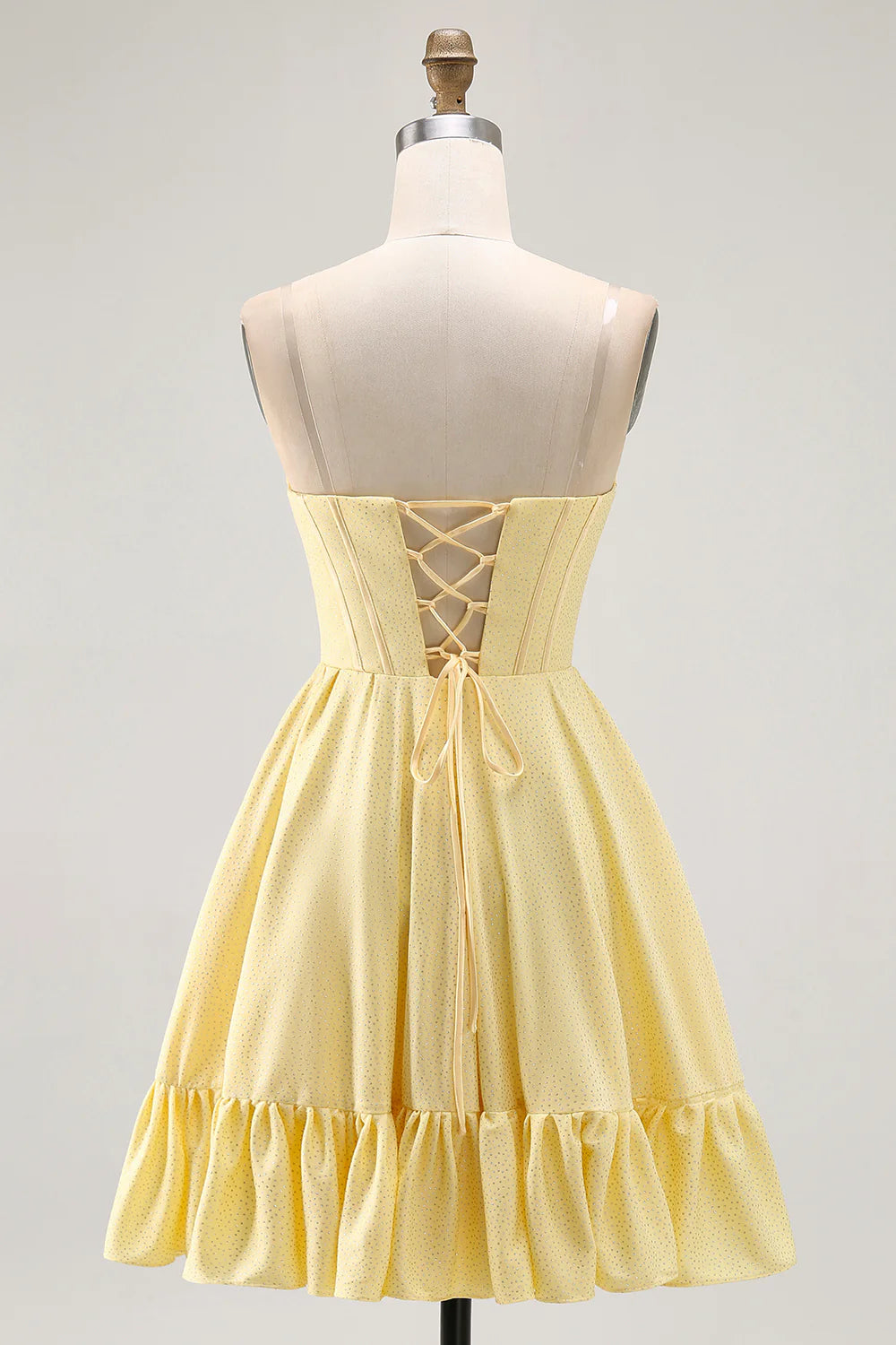 A Line Sunshine Yellow Strapless Corset Mini Homecoming Dress with Ruffles