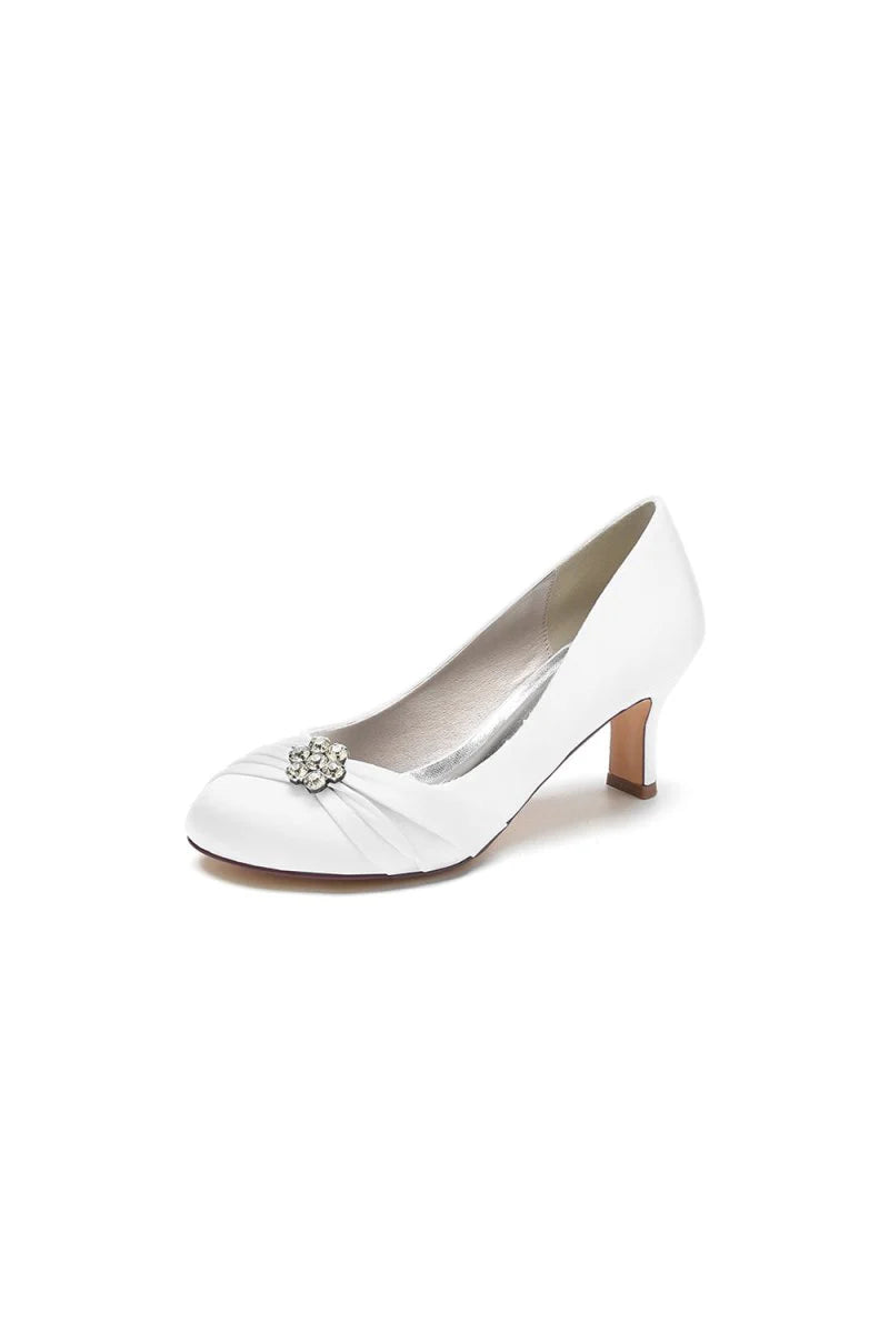 Round Toe Crystal Flower Chunky Heels